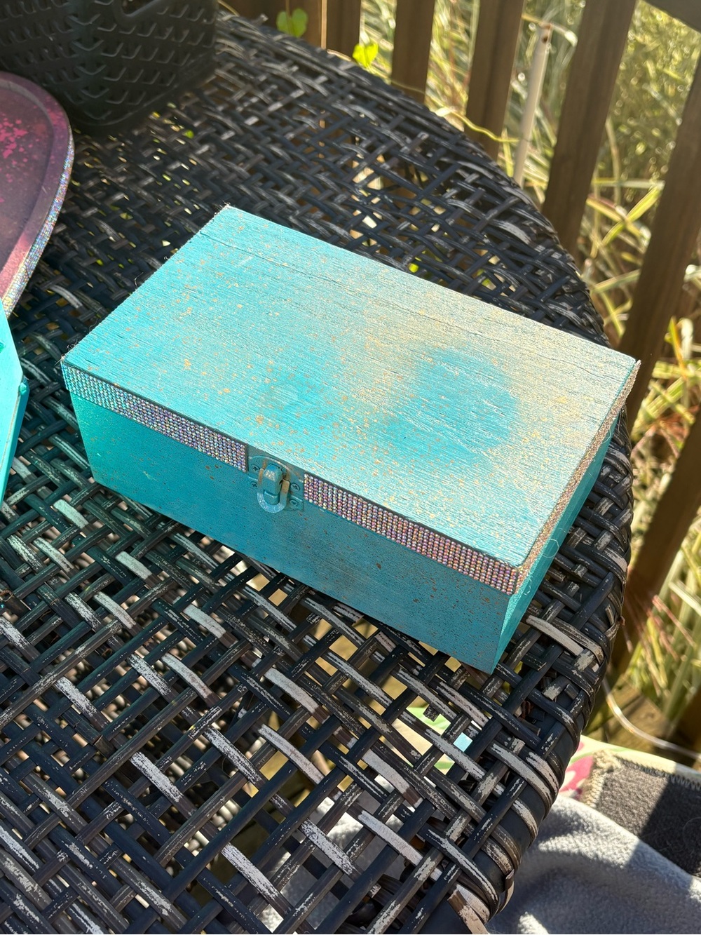 Seabreeze w/metallic gold splash-Storage Box with Rhinestone Trim! free gift!